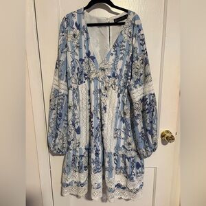 New York & Company Blue and White Floral Dress